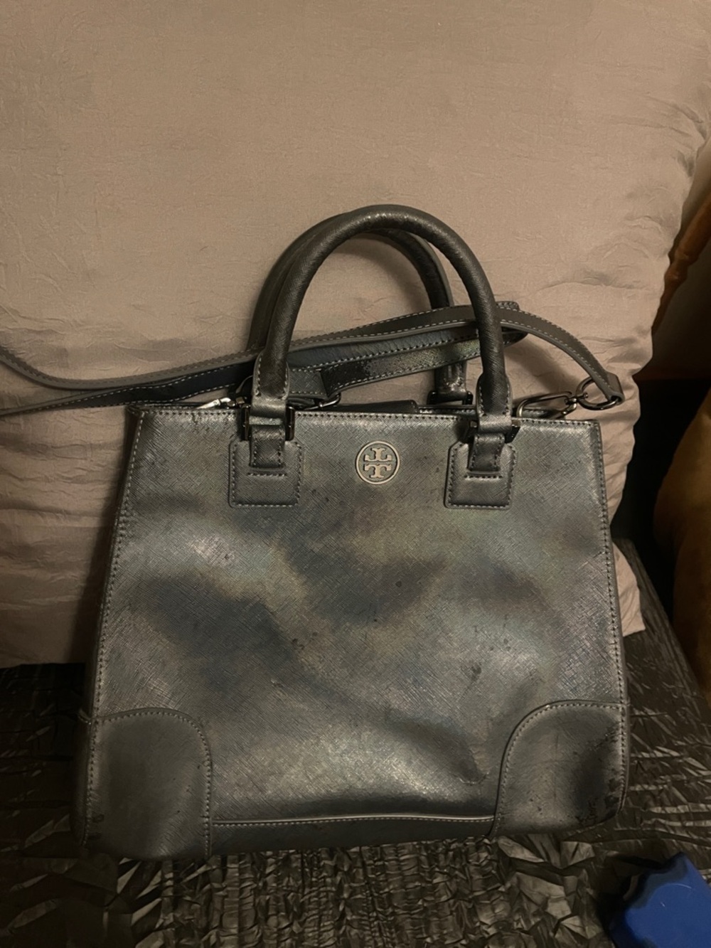 Tory Burch Black Leather Tote with Top Handles